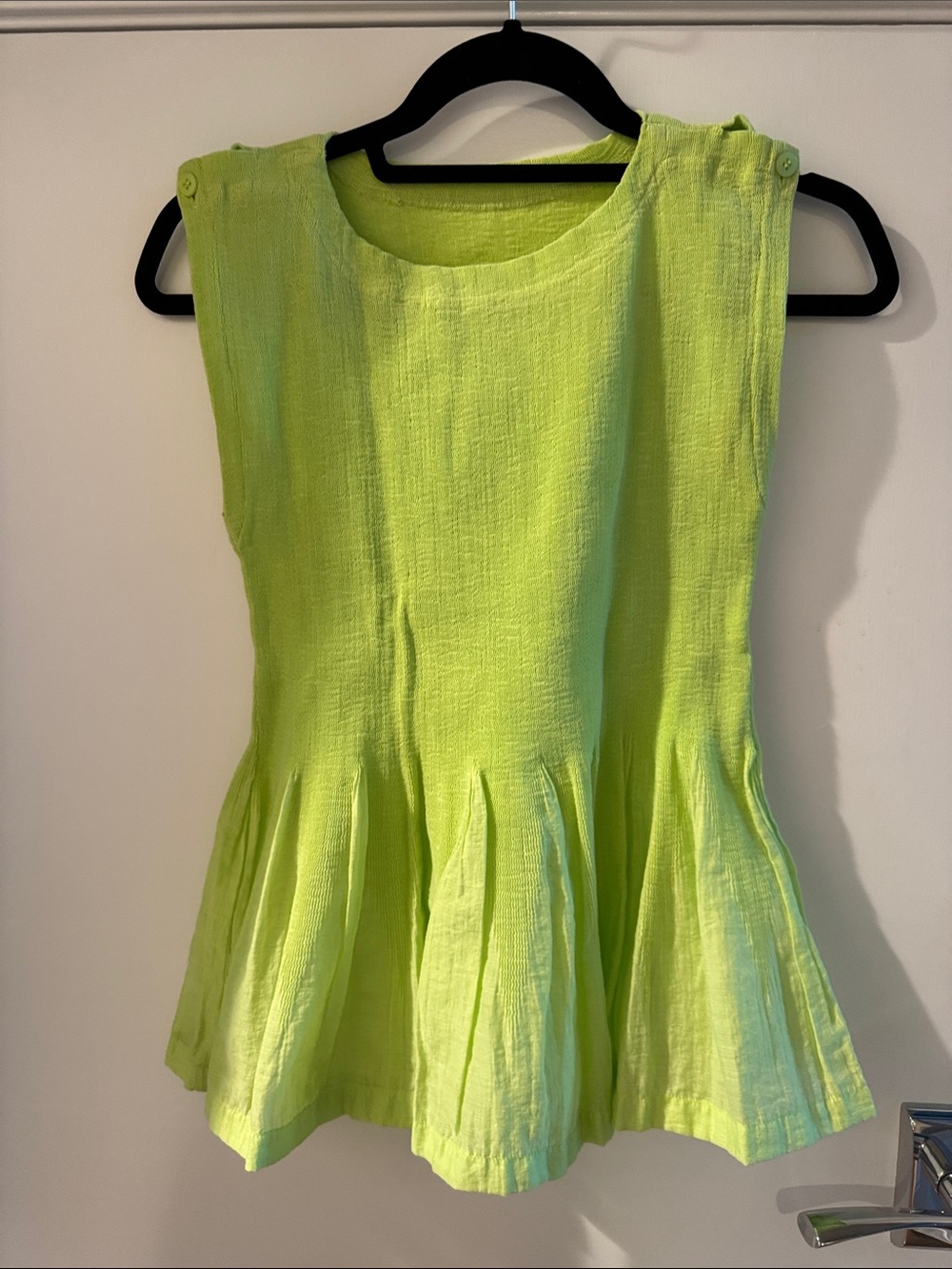 Issey Miyake Neon Lime Pleated Sleeveless Top